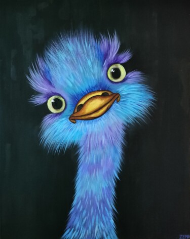 "Ostrich" acrylic painting on canvas 「"Ostrich" acrylic p…」というタイトルの絵画 Tatiana Zemtsovskaya (ZEMA)によって, オリジナルのアートワーク, アクリル ウッドストレッチャーフレームにマウント
