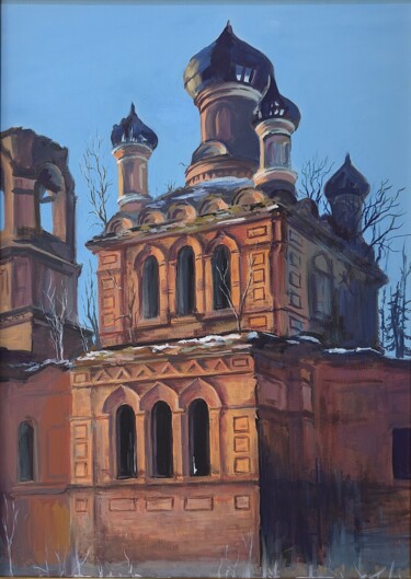 Pittura intitolato "заброшенная церковь…" da Anna Miroshnichenko, Opera d'arte originale, Tempera Montato su Telaio per bare…