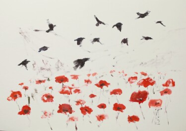 绘画 标题为“Crows over poppies” 由Ilia Glebov, 原创艺术品, 丙烯