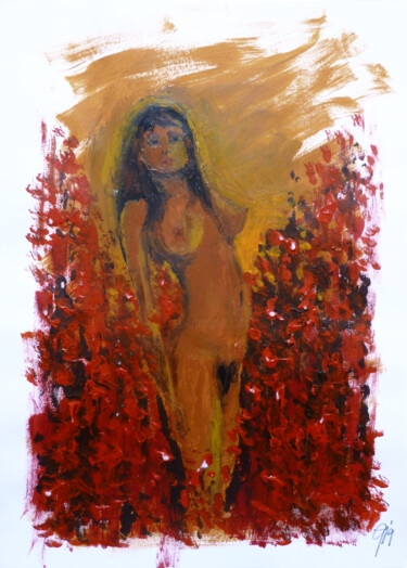 Schilderij getiteld "Im roten Laub." door Götz Wiedenroth, Origineel Kunstwerk, Acryl