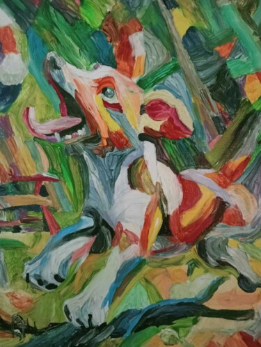 Painting titled "Le Chien et le Ball…" by Audran, Original Artwork, Acrylic