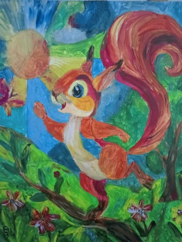 Painting titled "L’Écureuil en Équil…" by Audran, Original Artwork, Acrylic