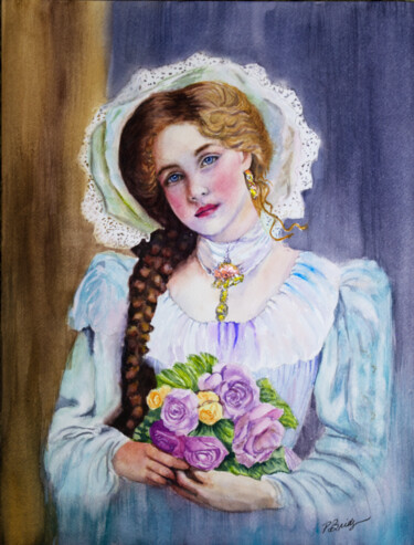 Victorian Lady in Watercolor 绘画 标题为“Victorian Lady in W…” 由Paula Bridges, 原创艺术品, 水彩 安装在其他刚性面板上