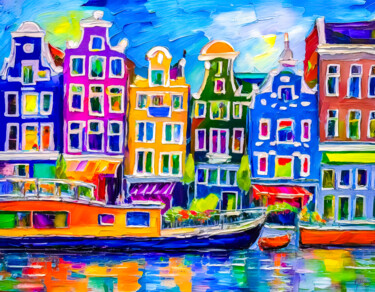 Canal of Light | Impression Amsterdam No. 523 数字艺术 标题为“Canal of Light | Im…” 由Mathias (1975), 原创艺术品, 数字油画