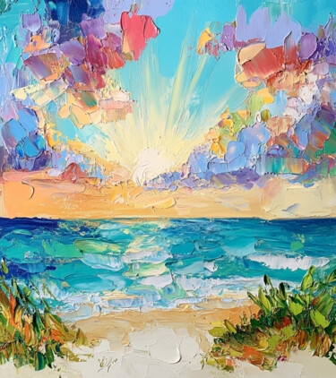 Golden and purple clouds caress the turquoise shore 数字艺术 标题为“Golden and purple c…” 由Lucy Moon, 原创艺术品, 丙烯