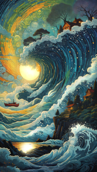 The кWrath of the Ocean Digitale Kunst getiteld "The кWrath of the O…" door Sofia Markina, Origineel Kunstwerk, AI gegenereerde afbeelding