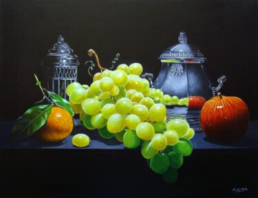 Raisin et argenterie 绘画 标题为“Raisin et argenterie” 由Jean-Pierre Walter, 原创艺术品, 油