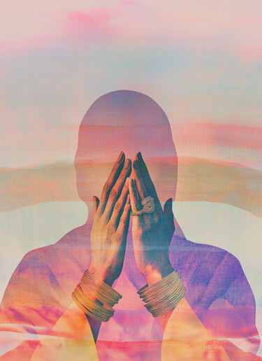 Gratitude mindfulness meditation of a woman in pastel colors 제목이 "Gratitude mindfulne…"인 디지털 아트 Milouu로, 원작, 디지털 페인팅