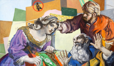 「Suzanne et les viei…」というタイトルの絵画 Gilles Chambonによって, オリジナルのアートワーク, オイル ウッドストレッチャーフレームにマウント