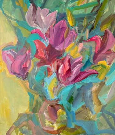 绘画 标题为“Lilies on green.” 由Sofia Bondar, 原创艺术品, 丙烯