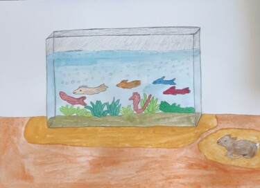 Schilderij getiteld "Aquarium" door Alexandra Corina Irimia, Origineel Kunstwerk, Aquarel