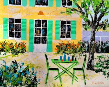 Devant la maison Schilderij getiteld "Devant la maison" door Jean-Pierre Borderie, Origineel Kunstwerk, Acryl Gemonteerd op Frame voor houten…
