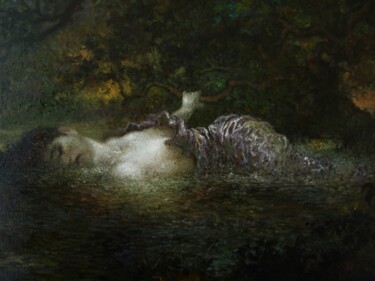Schilderij getiteld "Ophélia" door Jean Ampe, Origineel Kunstwerk, Olie Gemonteerd op Frame voor houten brancard