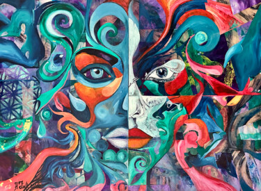 Schilderij getiteld "Venedig-Maske" door Harry Zaft, Origineel Kunstwerk, Olie Gemonteerd op Houten paneel