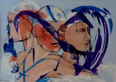 Картина под названием ""LES NAGEUSES "" - Marie-Paule Lingelser, Подлинное произведение искусства, Чернила Установлен на кар…