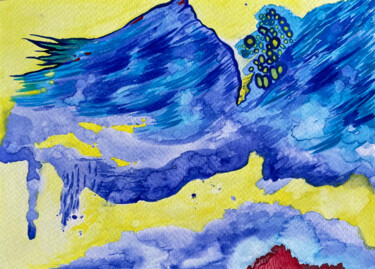 terrain i – fluid yellow ultramarine abstraction 绘画 标题为“terrain i – fluid y…” 由Lya Helia, 原创艺术品, 水彩