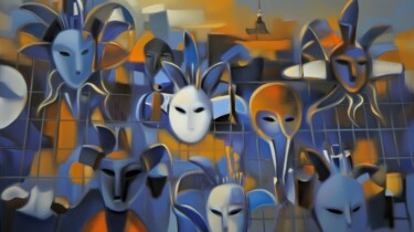 The Mask Field - 7 Digitale Kunst getiteld "The Mask Field - 7" door Alberto Capitani, Origineel Kunstwerk, AI gegenereerde afbeelding