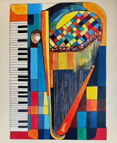 Pittura intitolato "Pianoharpe" da Louis Garcia, Opera d'arte originale, Acrilico Montato su Telaio per barella in legno