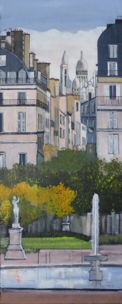 Painting titled "le sacre coeur vue…" by Jean-Michel Yon, Original Artwork, Oil Mounted on Wood Stretcher frame