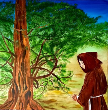 Pintura intitulada "PRIERE AU PIED DU S…" por Maryse Houppilliart, Obras de arte originais, Óleo Montado em Armação em madei…