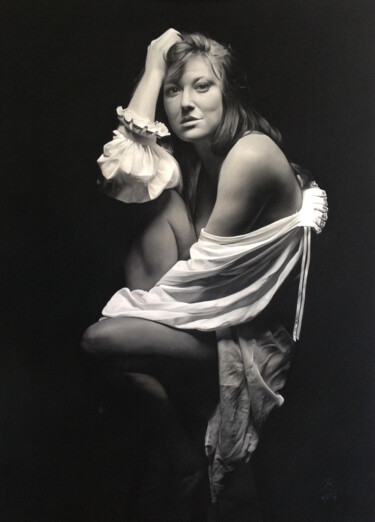 Painting titled "Portrait of a woman…" by Ali Şentaş, Original Artwork, Pastel Mounted on Wood Panel