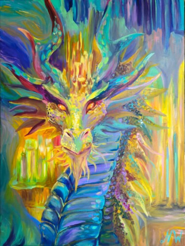 Pittura intitolato "Blue dragon" da Natalia Wilkinson, Opera d'arte originale, Acrilico Montato su Telaio per barella in leg…
