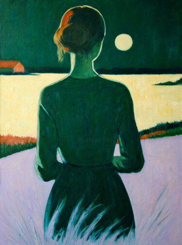 Full moon Malerei mit dem Titel "Full moon" von Alexander Galyatsky, Original-Kunstwerk, Öl Auf Keilrahmen aus Holz montiert