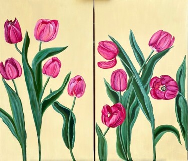 Schilderij getiteld "Tulips" door Vera Kozlovskih, Origineel Kunstwerk, Olie Gemonteerd op Houten paneel