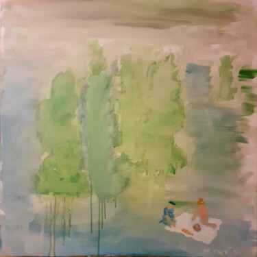 Painting titled "Pique-nique en amou…" by Jean Christophe Ravier, Original Artwork, Acrylic Mounted on Wood Stretcher frame