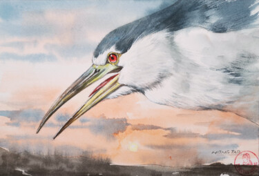 Pittura intitolato "Black-crowned night…" da Hongtao Huang, Opera d'arte originale, Acquarello