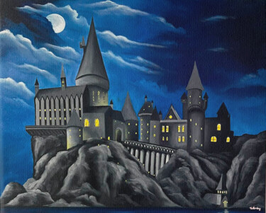 Moonlight Over the Castle Картина под названием "Moonlight Over the…" - Taillon Luz, Подлинное произведение искусства, Масло Установлен на Деревянная…