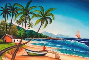 Rest by the Atlantic Painting titled "Rest by the Atlantic" by Taillon Luz, Original Artwork, Oil Mounted on Wood Stretcher frame