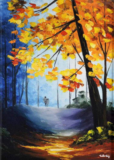 Path of Autumn Light Pintura intitulada "Path of Autumn Light" por Taillon Luz, Obras de arte originais, Óleo Montado em Armação em madeira