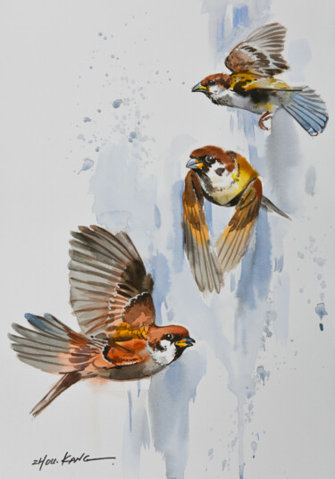 绘画 标题为“birds” 由Kang Zhou, 原创艺术品, 水彩