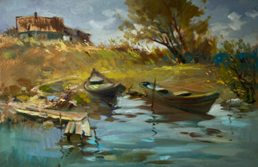 Schilderij getiteld "Summer Peace on the…" door Yuriy Suprunchuk, Origineel Kunstwerk, Olie Gemonteerd op Karton