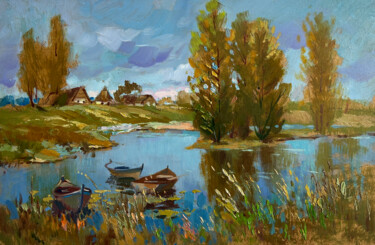 There is a River Near the Village Painting titled "There is a River Ne…" by Yuriy Suprunchuk, Original Artwork, Oil Mounted on Cardboard