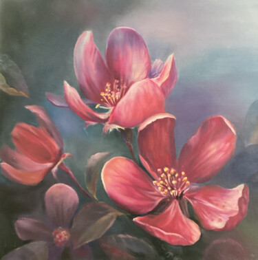 Картина под названием "Red flowers" - Natalya Krechetova, Подлинное произведение искусства, Масло Установлен на Деревянная р…