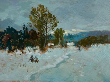 Pittura intitolato "Winter Twilight" da Yuriy Suprunchuk, Opera d'arte originale, Olio Montato su Cartone