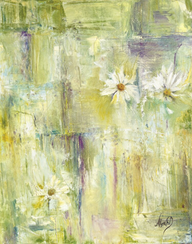 "Daisies" Schilderij getiteld ""Daisies"" door Alisa Cherkun Drukman, Origineel Kunstwerk, Olie Gemonteerd op Frame voor houten branca…