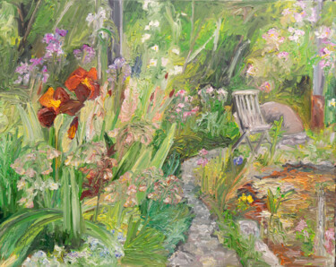 Pintura intitulada "Große Iris Blüten" por Ute Meyer, Obras de arte originais, Óleo Montado em Armação em madeira