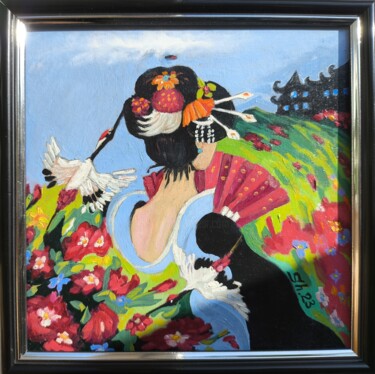 Japanese Women Original, Women Portrait Painting, Asian Art Картина под названием "Japanese Women Orig…" - Svetlana Sindere, Подлинное произведение искусства, Масло Установлен на картон