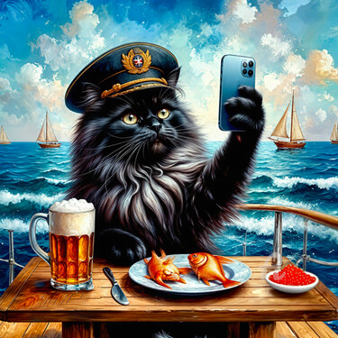 数字艺术 标题为“Sea Captain Cat” 由Kselma Randvald, 原创艺术品, 数字油画