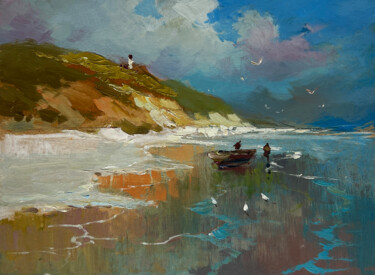 Schilderij getiteld "The Mountains Touch…" door Yuriy Suprunchuk, Origineel Kunstwerk, Olie Gemonteerd op Karton
