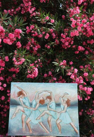 「Peintures danseuses」というタイトルの絵画 Raphaëlle Dubrulleによって, オリジナルのアートワーク, オイル ウッドストレッチャーフレームにマウント