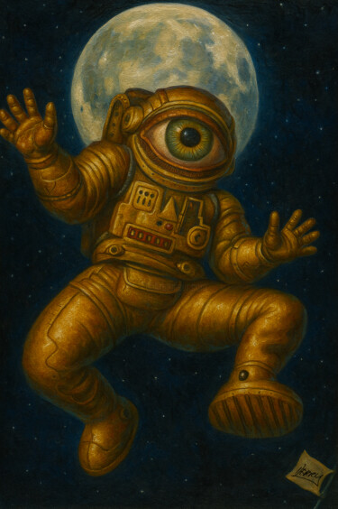 Schilderij getiteld "Major Tom" door Spencer Derry, Origineel Kunstwerk, AI gegenereerde afbeelding