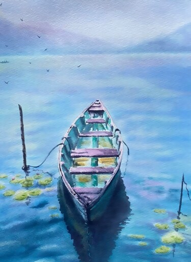 Pink lake, watercolor painting Pittura intitolato "Pink lake, watercol…" da Natalia Butenko, Opera d'arte originale, Acquarello
