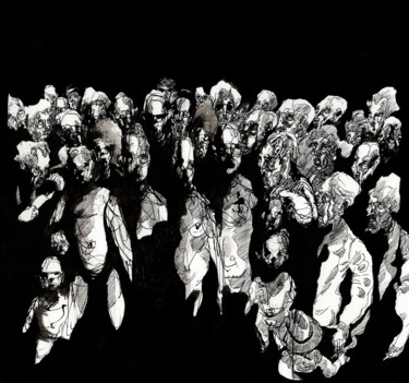 Drawing titled ""Le génie de la fou…" by Vicente Occhionero, Original Artwork, Ink Mounted on Wood Panel