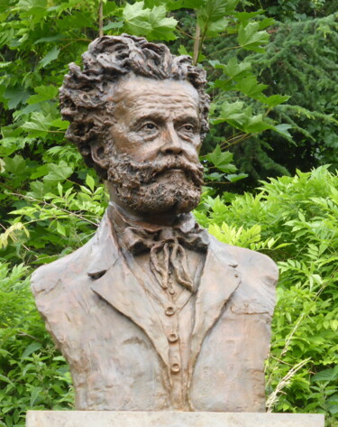 Sculpture titled "Camille Flammarion" by Nacera Kaïnou, Original Artwork, Bronze