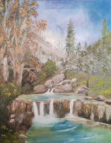 绘画 标题为“Water fall” 由Jamal Foughal, 原创艺术品, 油 安装在木质担架架上