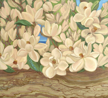 Magnolias "Magnolias" başlıklı Tablo Ta Vira tarafından, Orijinal sanat, Petrol Ahşap Sedye çerçevesi üzerine monte edilmiş
